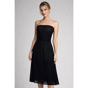 EMPORIO ARMANI Strapless Silk Black Midi Dress Textured Mesh Flowy Size Large